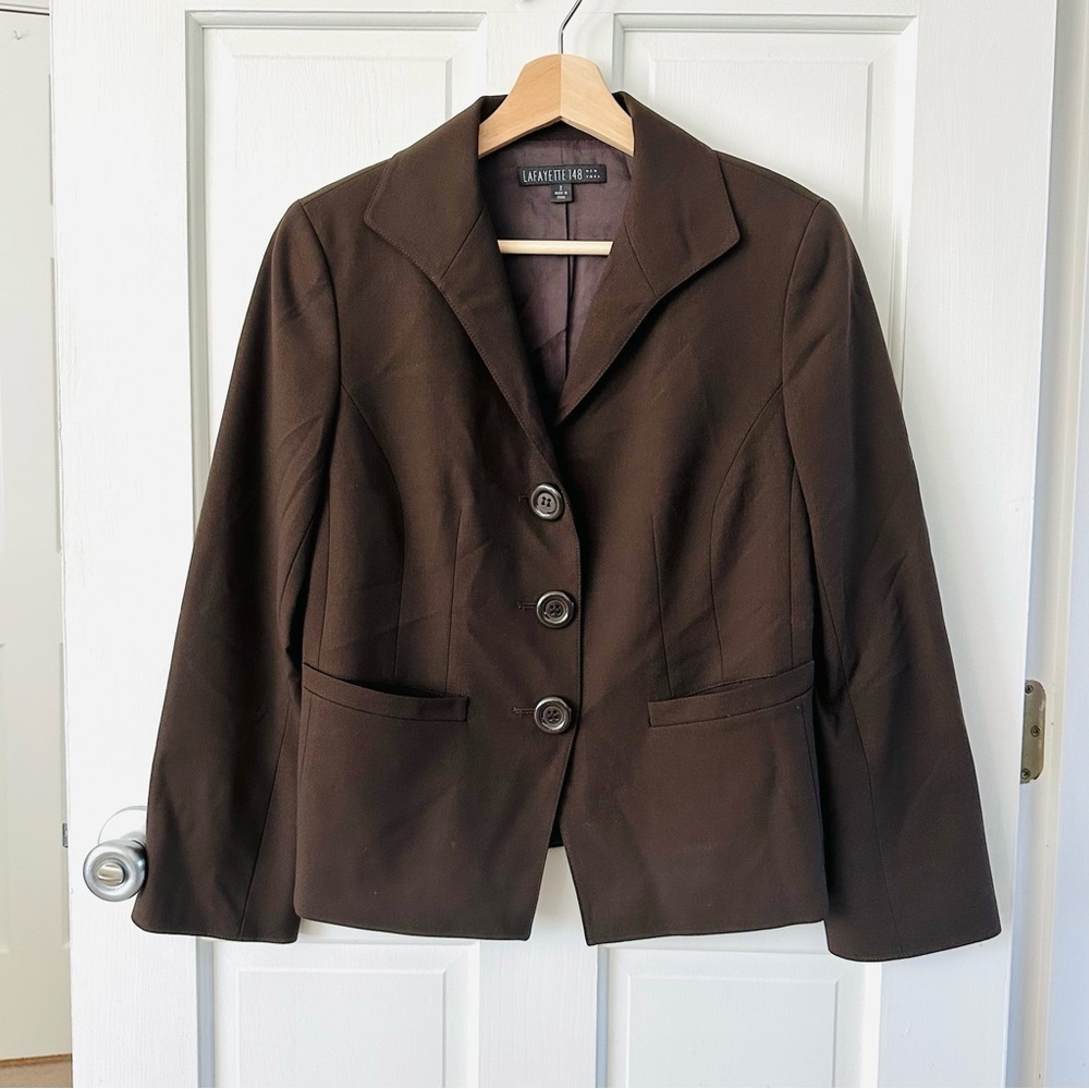 LAFAYETTE 148 New York Brown Wool Cropped Blazer Jacket Size 2
